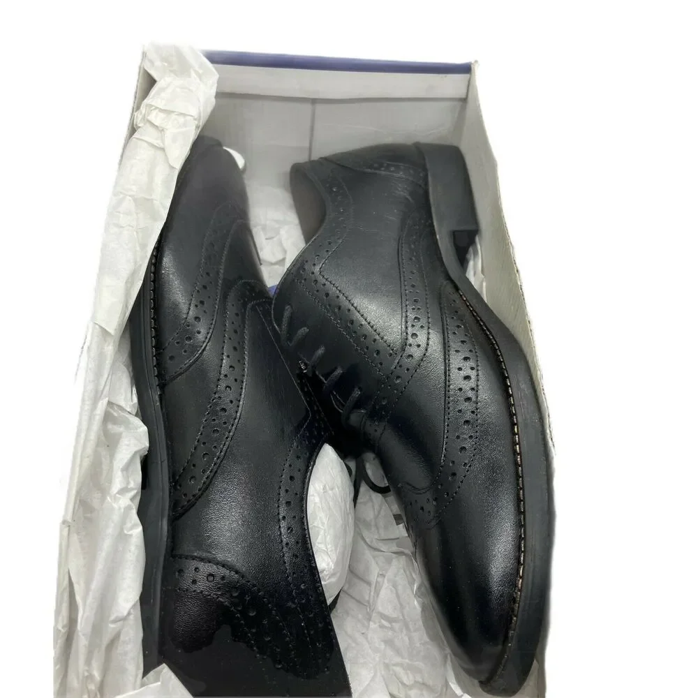 Lotus Bawa Men's Black Leather Almond Toe Lace Up Oxford Dress Shoes size 11